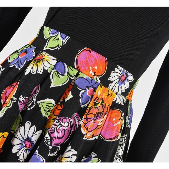 Vintage Cute Floral Vase Pottery Print Full Pleated Midi Skirt with Pockets M - Picture 5 of 9